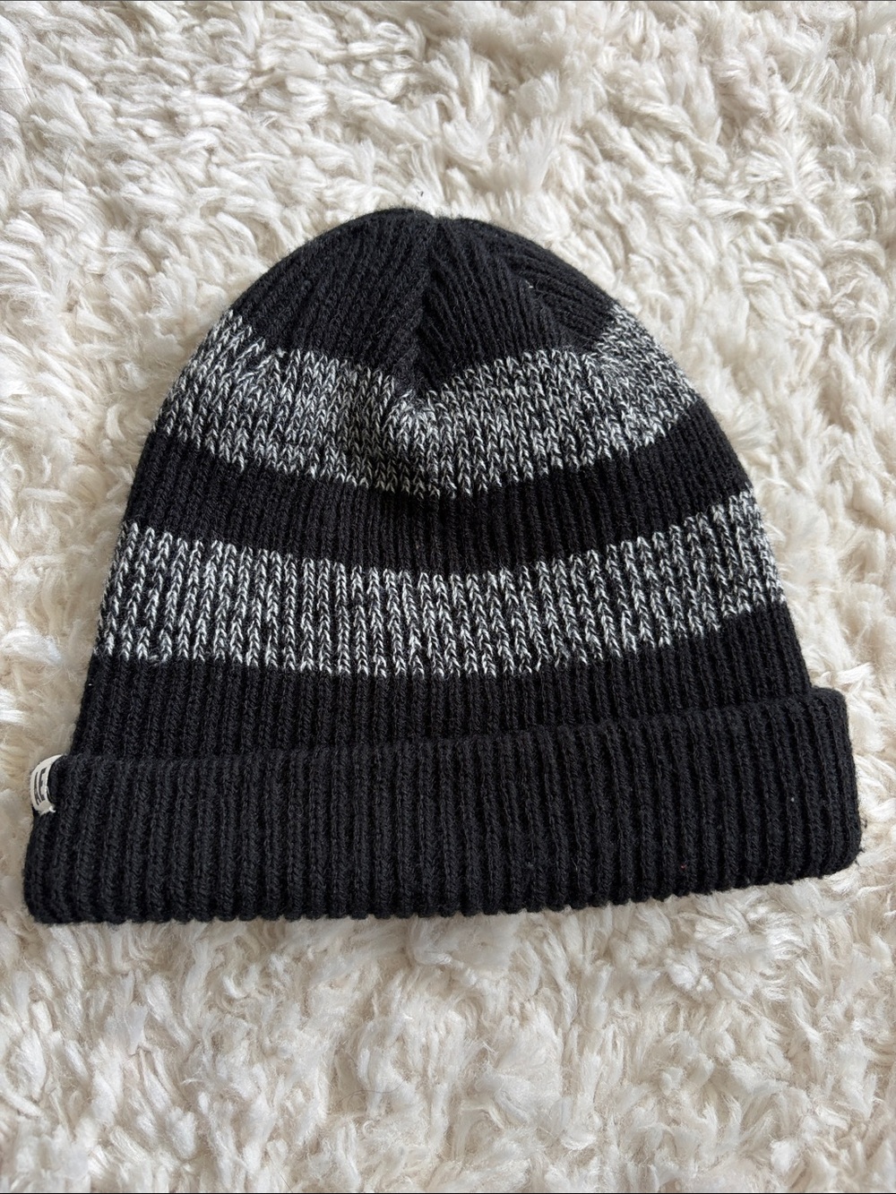 American Eagle Outfitters Black & Gray Striped Ribbed Beanie
